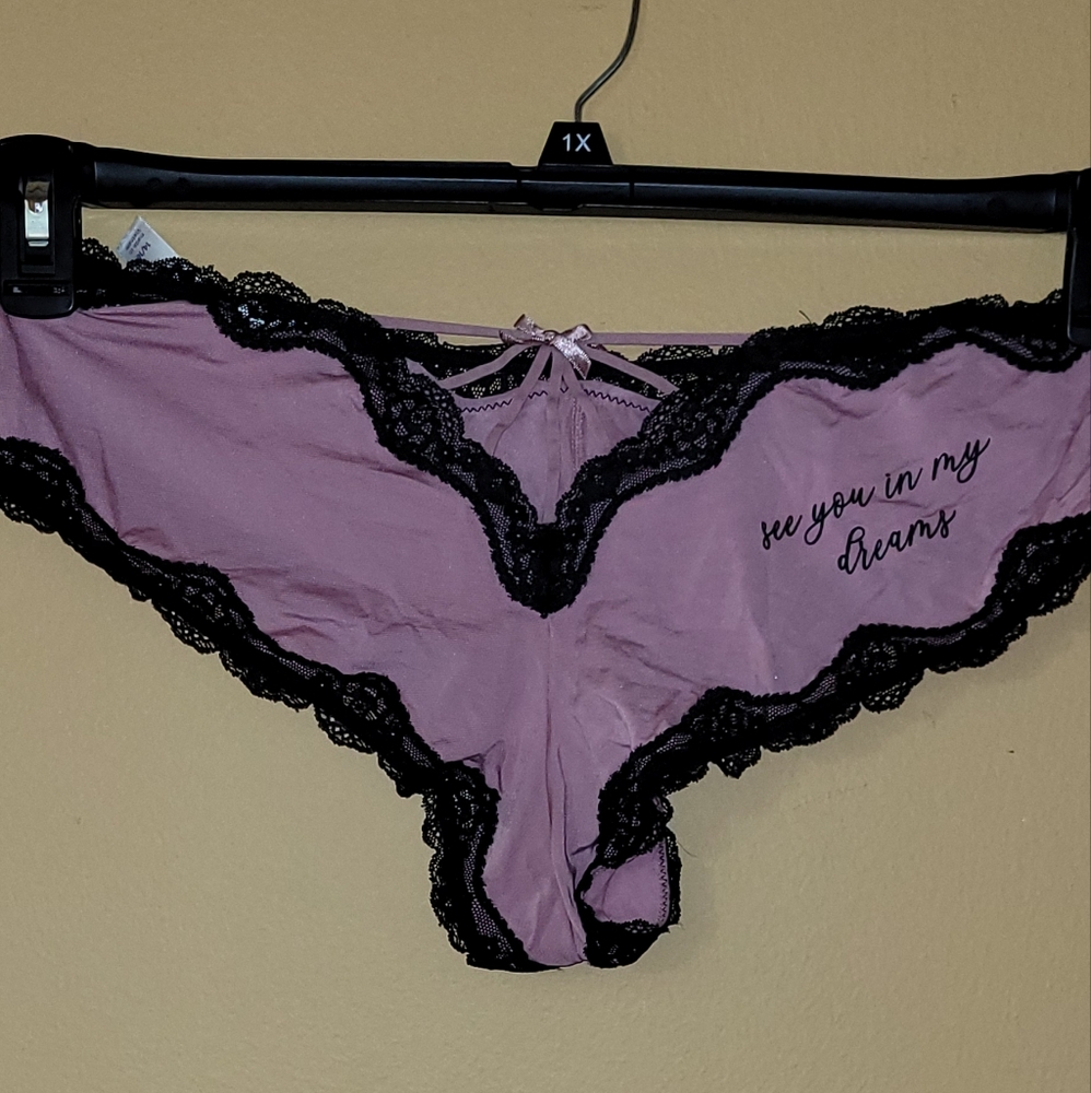 Cacique Pink and Black Lace Cheeky Panties with Dreams Slogan- NWT - Picture 2 of 4